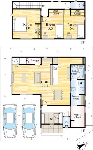 小倉南区横代北町2丁目【間取り】家族が集う20帖のLDKは団欒の大切な空間♪3LDK+3openCL+WIC+駐車2台＆収納豊富☆