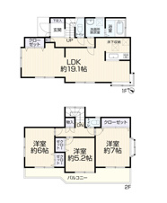 越谷市大字大房の中古一戸建【間取り】３LDK間取り図面になります。