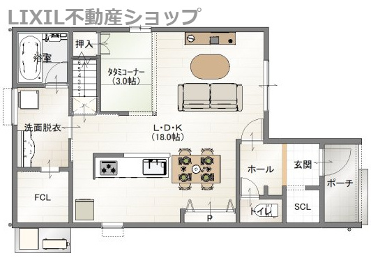 上越市北城町３丁目の新築一戸建【間取り】１階平面図