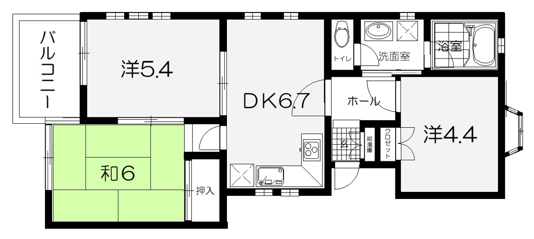 つくば市花畑１丁目のマンション【間取り】比較的コンパクトな3DKの間取り　角部屋で明るいお部屋です