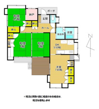 倉永売家【間取り】平屋４LDKの間取りでウッドデッキ付きです！