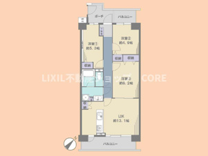 南林間ハイライズ【間取り】7階部分につき日当たり・通風・眺望良好！リノベーション済で室内大変綺麗です！