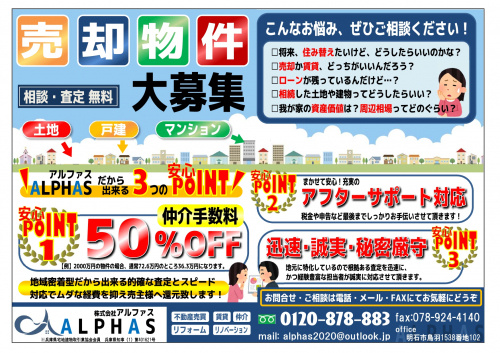 明石市、神戸市の不動産売却なら 売却時の売主様『仲介手数料5...の画像