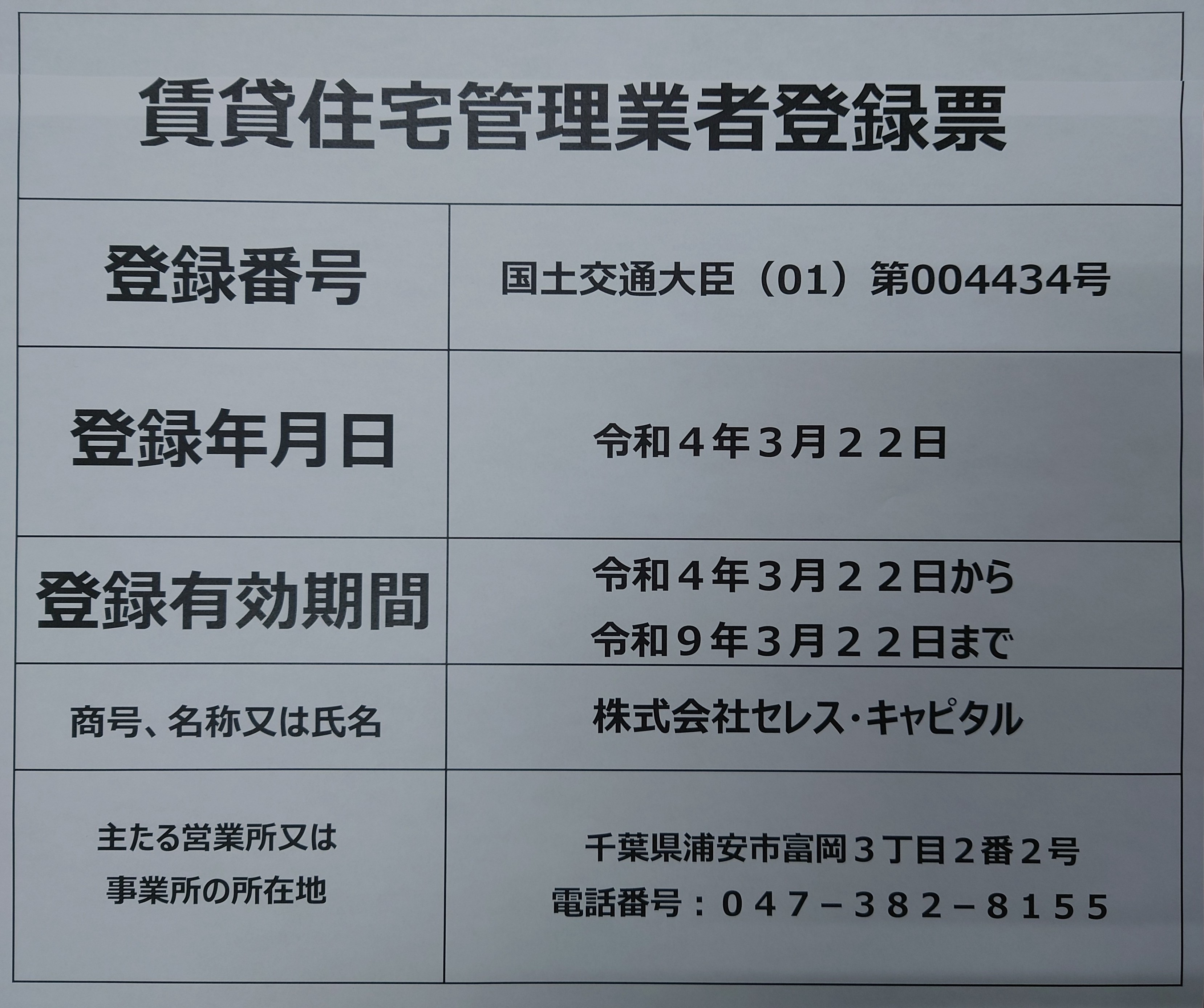 賃貸住宅管理業者登録完了しました。の画像