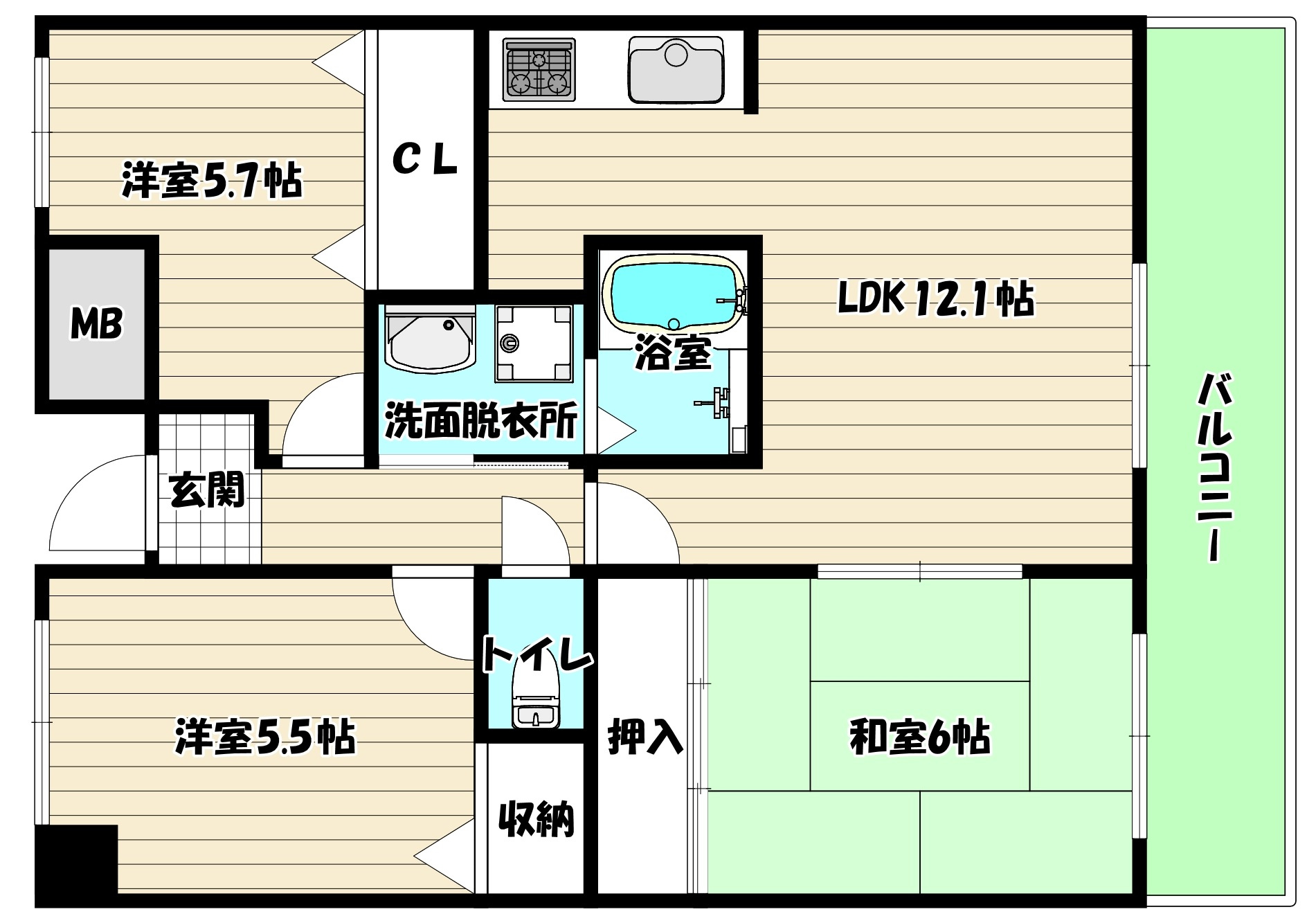 プレミネントコート　独立型キッチン3帖　3LDKの画像