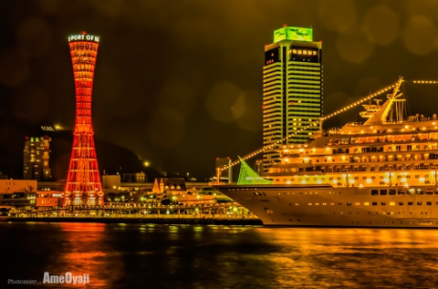 夜の神戸港の画像