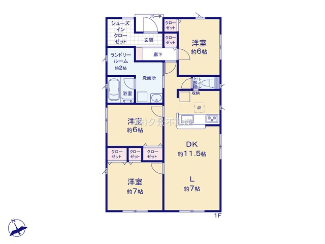 新築1階建ての建売（平屋、間取り、戸建て）の画像