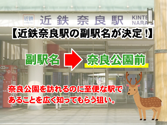 【近鉄奈良駅の副駅名が「奈良公園前」に決定】何が変わるの？の画像