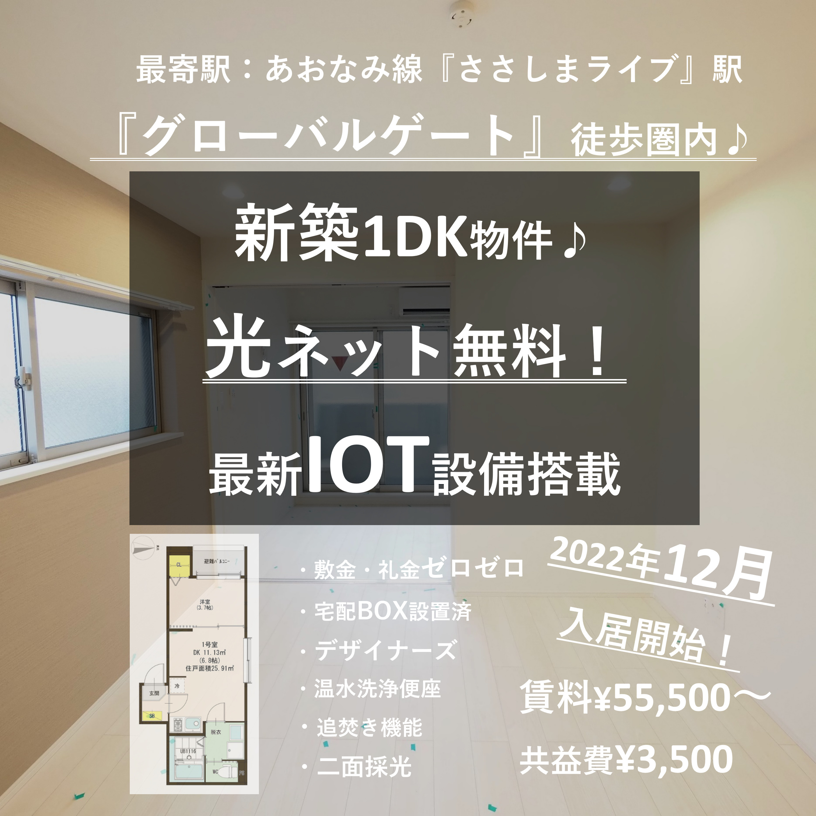 【2022年12月上旬入居開始予定♪】新築デザイナーズ1DK...の画像