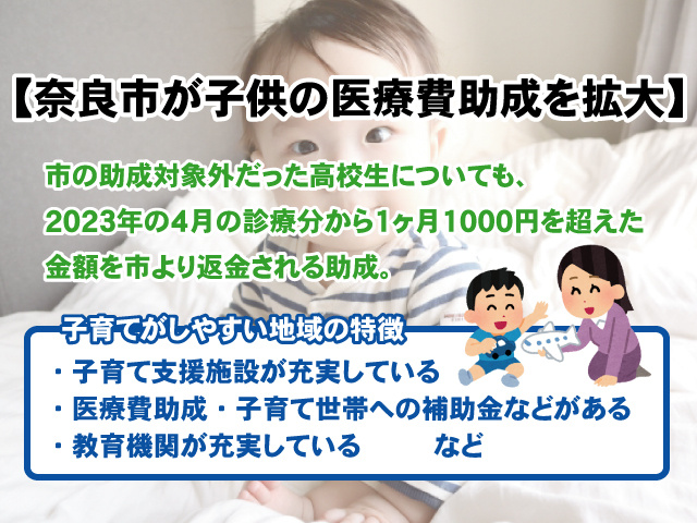 【奈良市が子供の医療費助成を高校生まで拡大】子育てがしやすい地域の特徴の画像