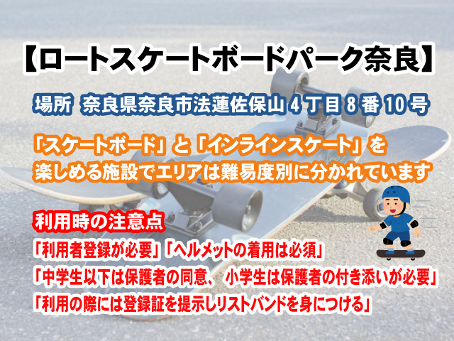 【ロートスケートボードパーク奈良】2023年9月24日にオープンした施設の場所は？の画像