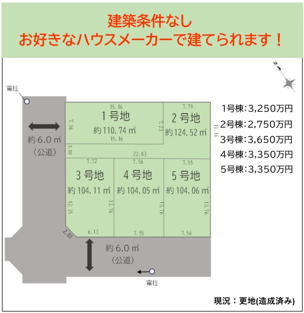 未公開、相模原市中央区中央売地全5区画、建築条件なし、建築ご...の画像