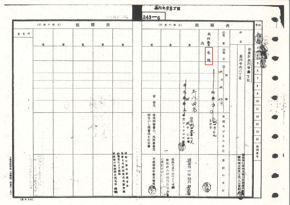 閉鎖謄本と旧土地台帳の画像