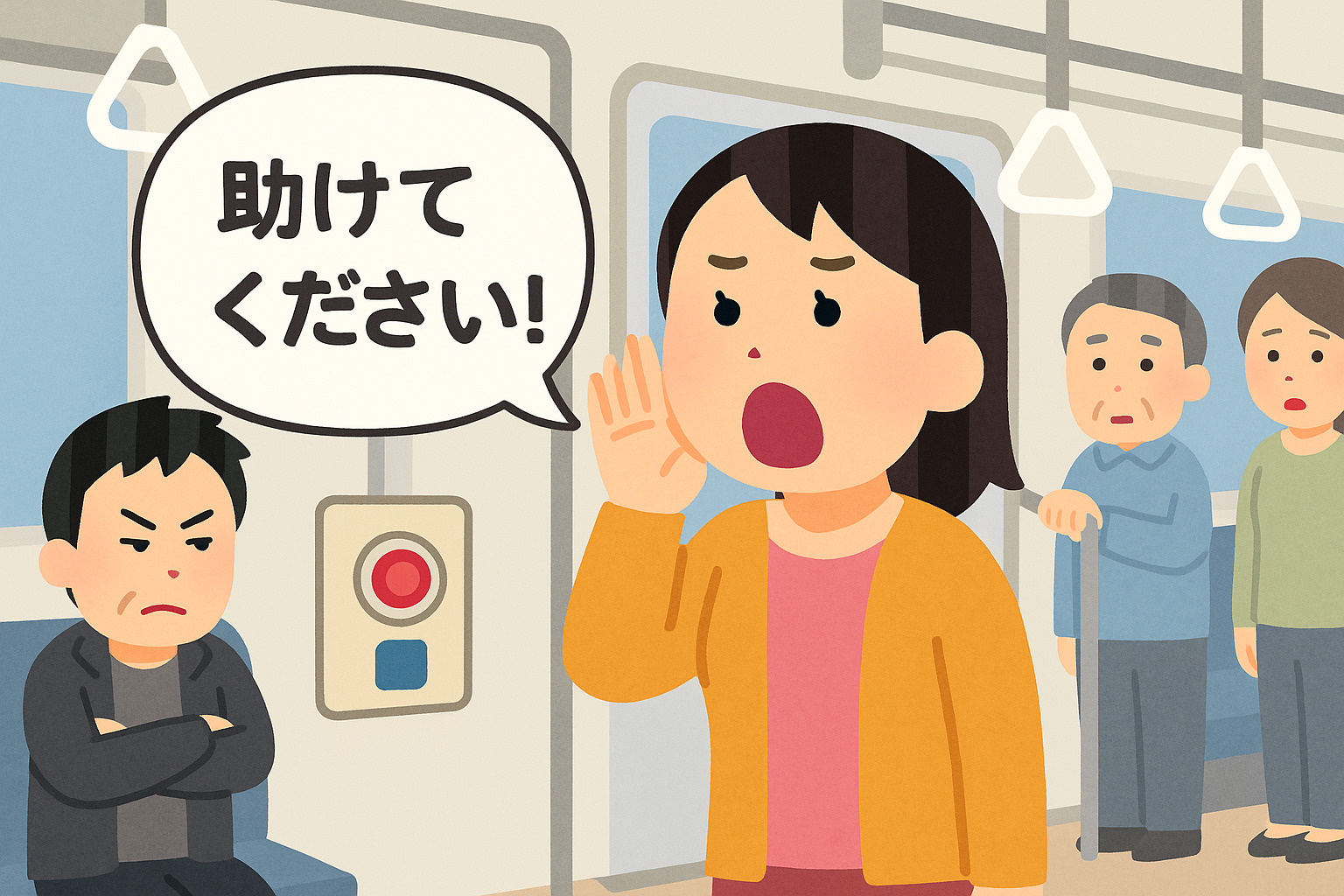 電車内で不審人物や犯罪行動に遭遇したときの対処法の画像