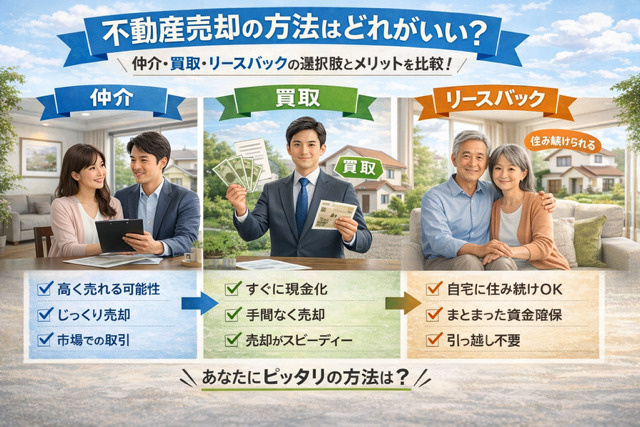 不動産売却の方法はどれがいい？仲介買取リースバックの選択肢と...の画像