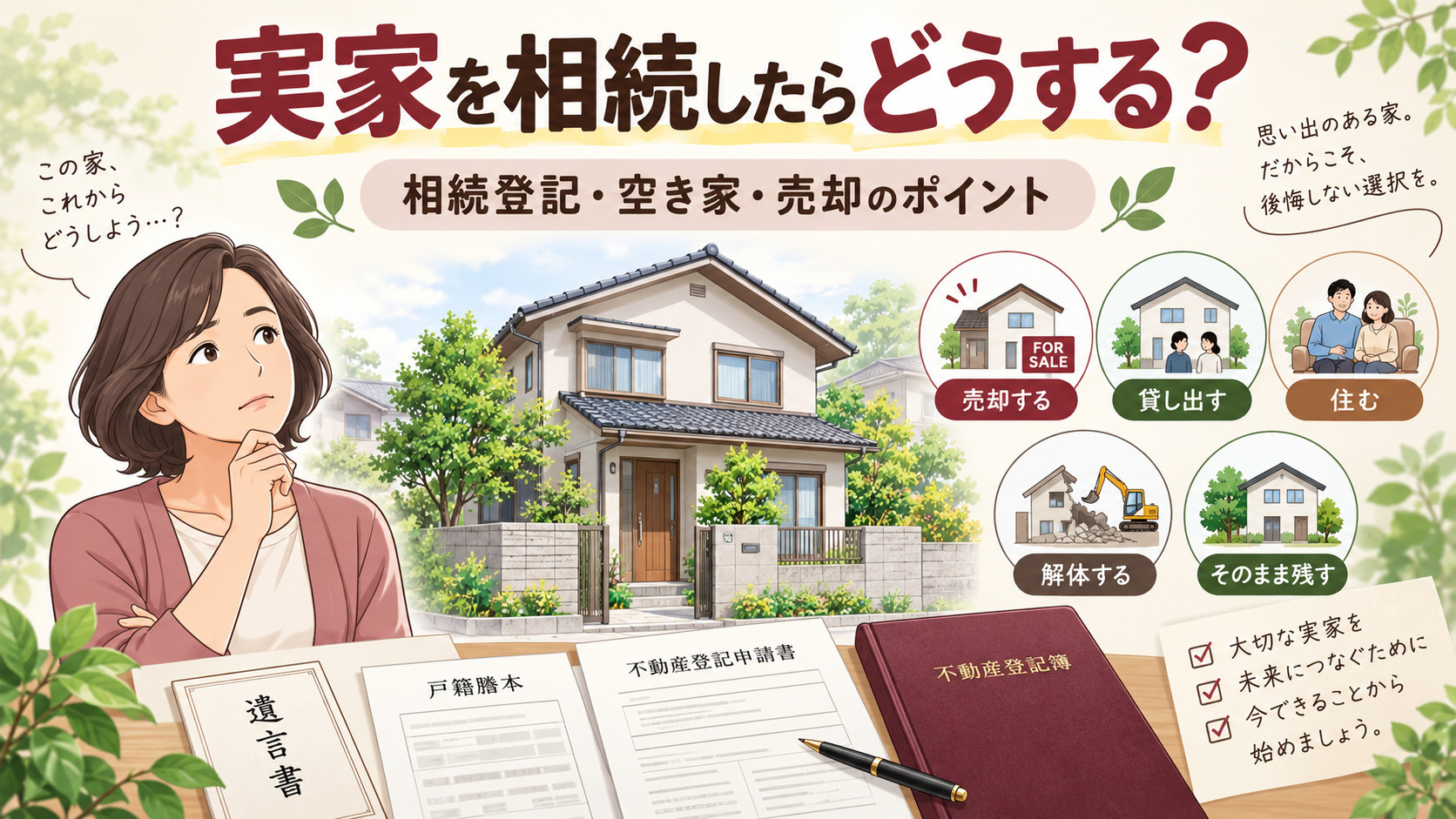 実家を相続したらどうする？売る・貸す・空き家の費用と手続きの画像