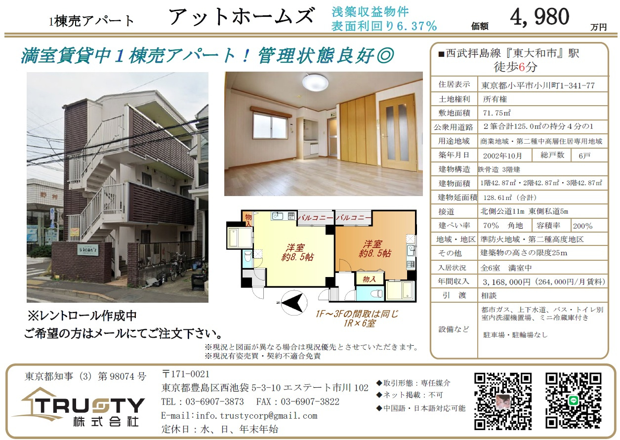 投資物件・小平市1棟売アパート4980万円、お預かりしました...の画像
