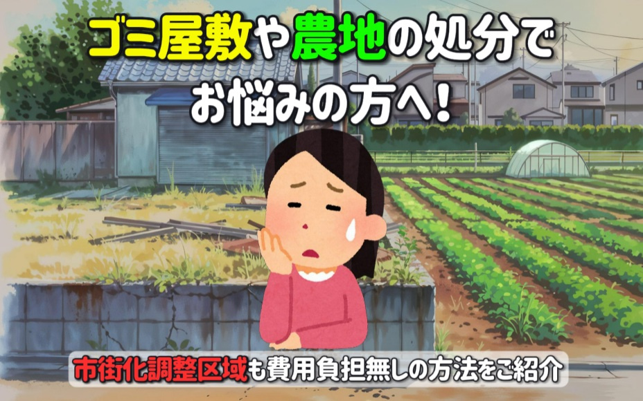 ゴミ屋敷や農地の処分で悩む方へ！市街化調整区域も費用負担無し...の画像