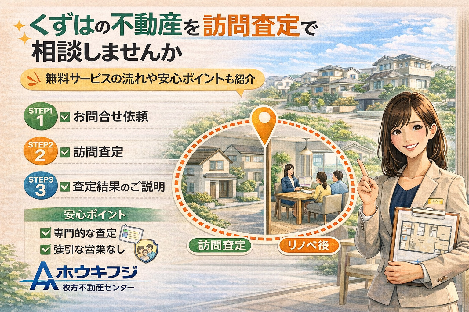 樟葉の不動産を訪問査定で相談しませんか 無料サービスの流れや...の画像