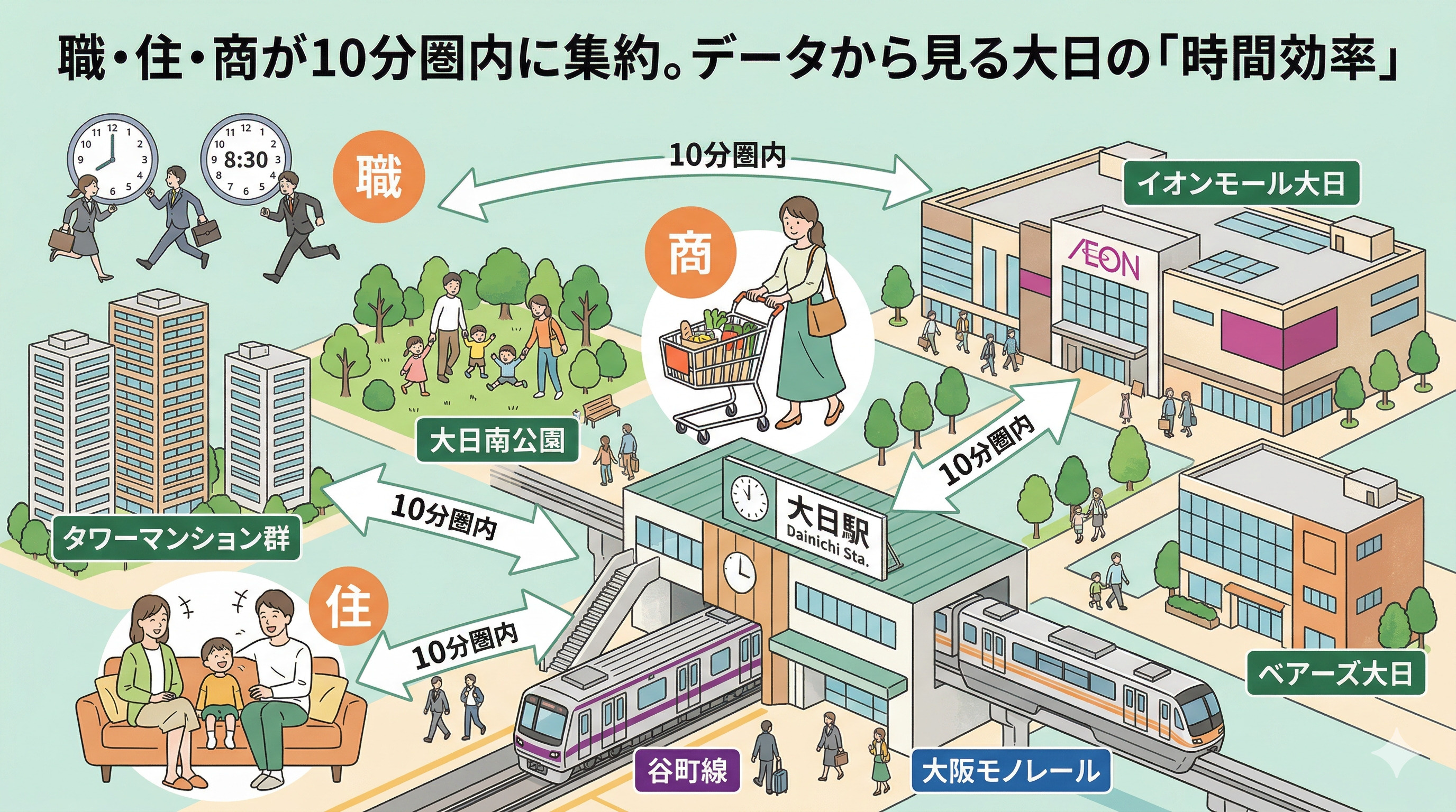 職・住・商が10分圏内に集約。データから見る大日の「時間効率...の画像