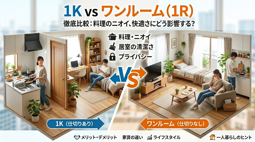 【一人暮らし】「1K」と「ワンルーム（1R）」の違いとは？ど...の画像