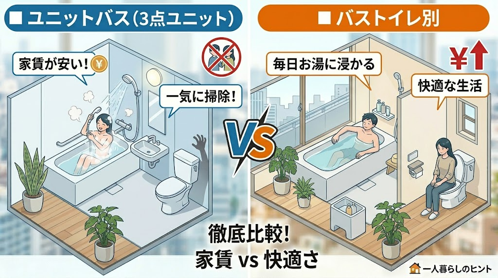 【家賃をとるか、快適さをとるか】ユニットバスvsバストイレ別...の画像