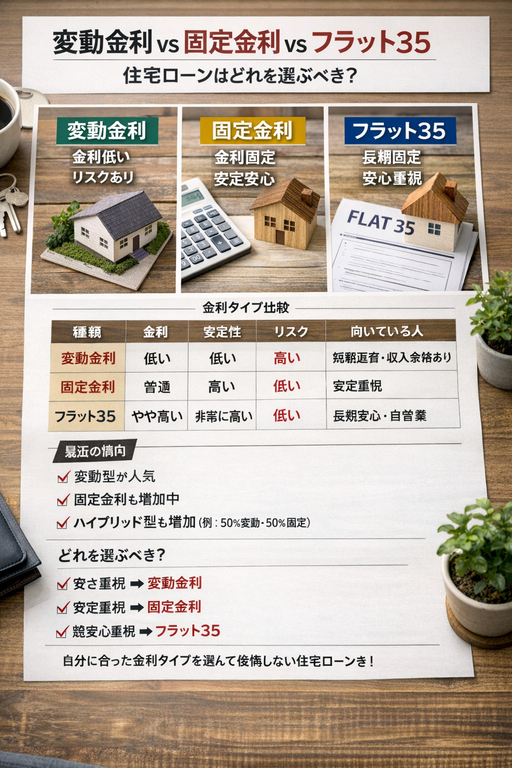 変動金利 vs 固定金利 vs フラット35｜住宅ローンはど...の画像