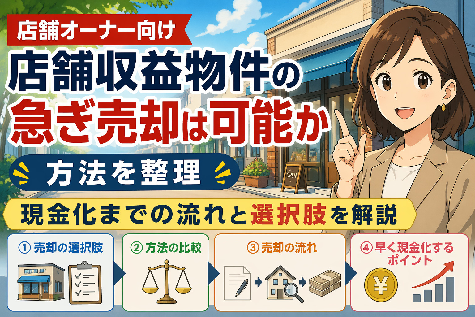 店舗収益物件の急ぎ売却は可能か 方法を整理  店舗オーナー向...の画像