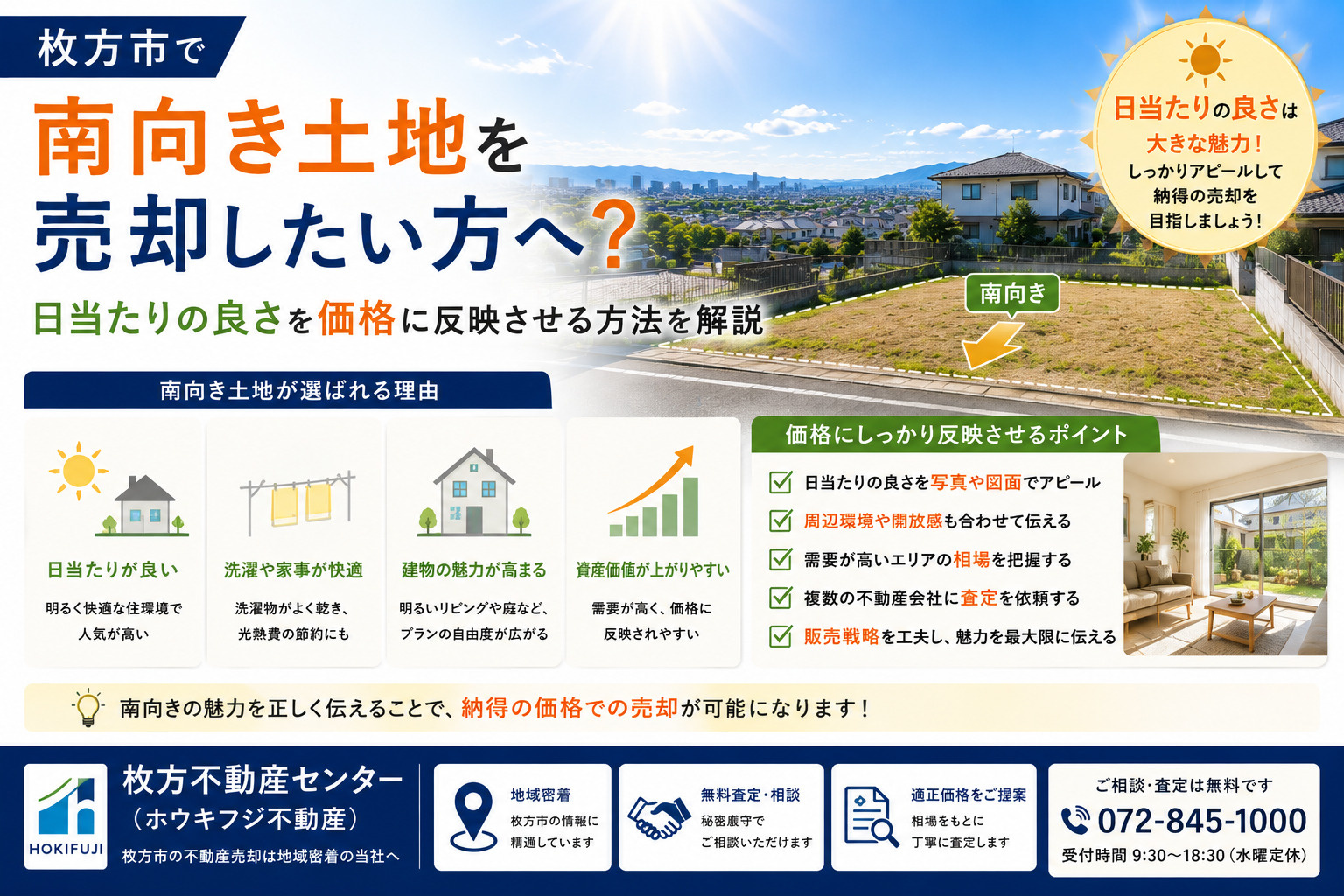 枚方市で南向き土地を売却したい方へ？日当たりの良さを価格に反...の画像