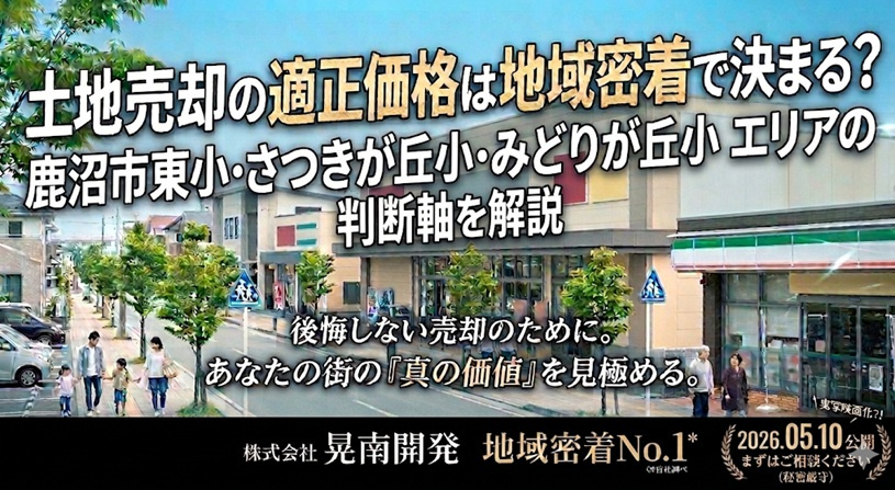 土地売却の適正価格は地域密着で決まる?鹿沼市東小さつきが丘小...の画像