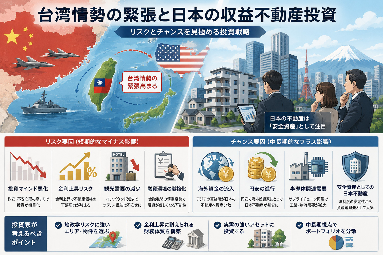 台湾情勢の緊張は日本の収益不動産市場にどう影響するのか？ 投...の画像