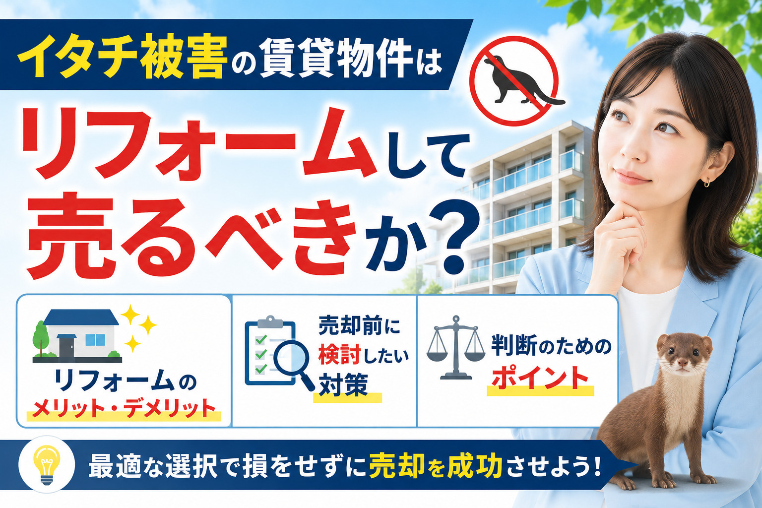 イタチ被害の賃貸物件はリフォームして売るべきか？売却前に検討...の画像