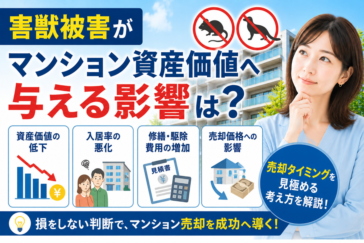 害獣被害がマンション資産価値へ与える影響は？売却タイミングを...の画像