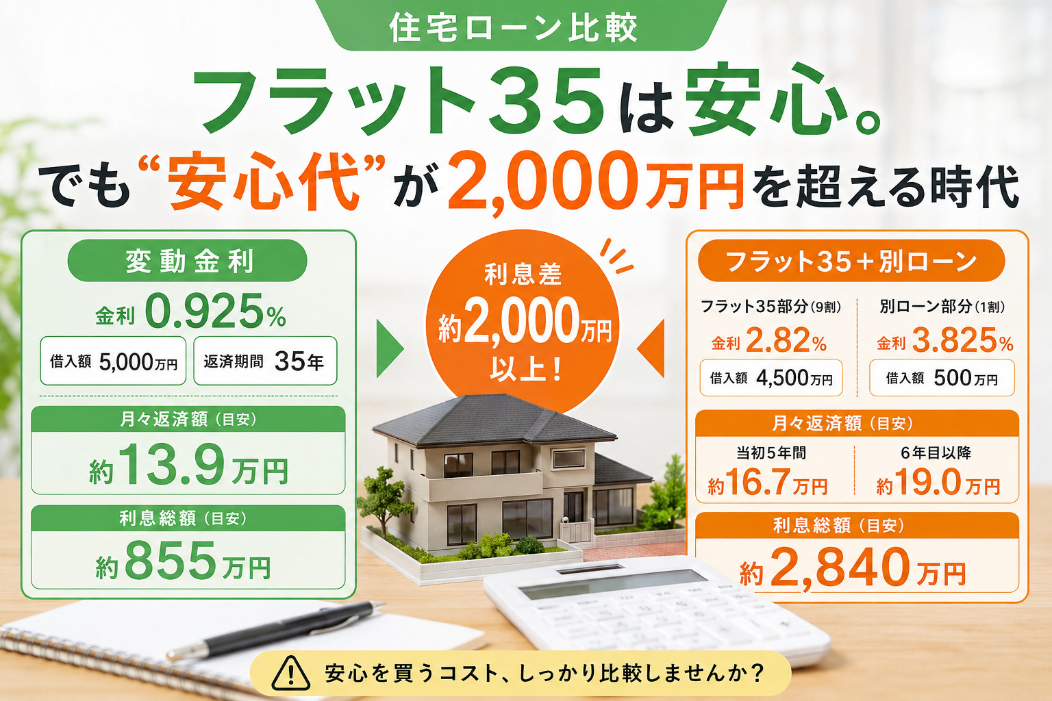 フラット35は安心。 でも“安心代”が2,000万円を超える...の画像
