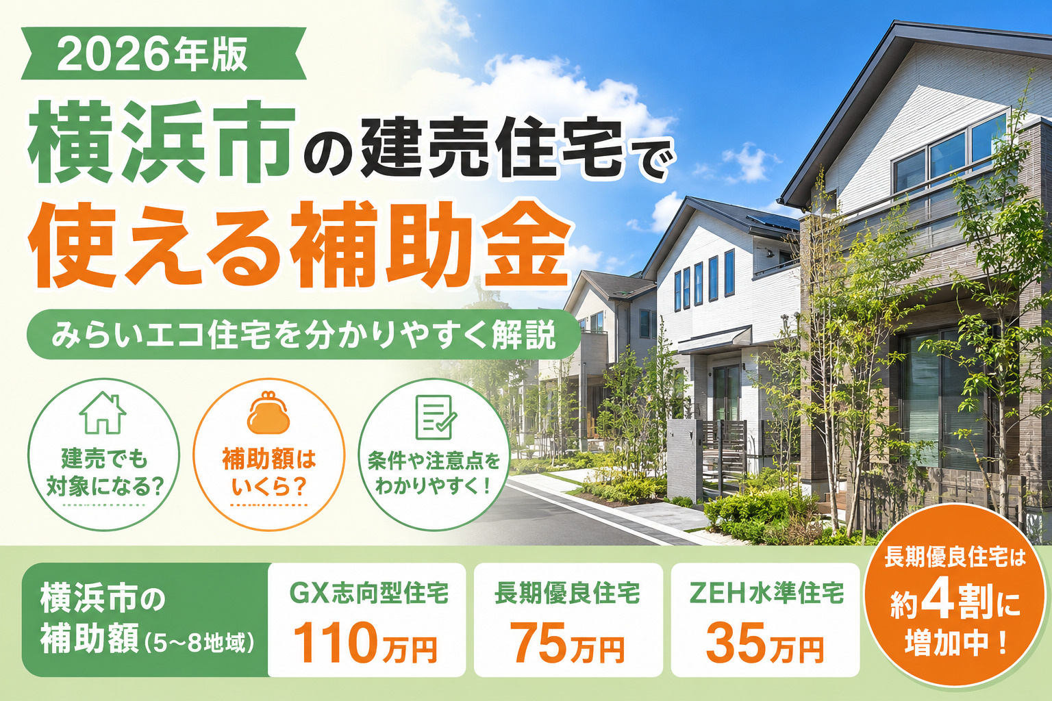 2026年版｜横浜市の新築戸建て補助金！建売住宅で使えるみら...の画像