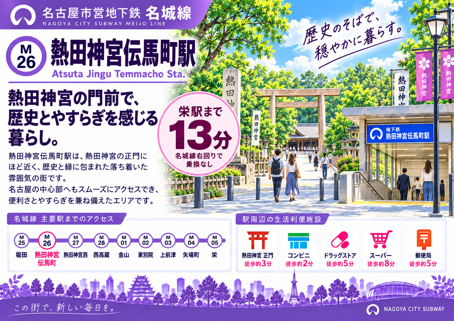 地下鉄名城線「熱田神宮伝馬町駅」は住みやすい？熱田神宮・学区...の画像