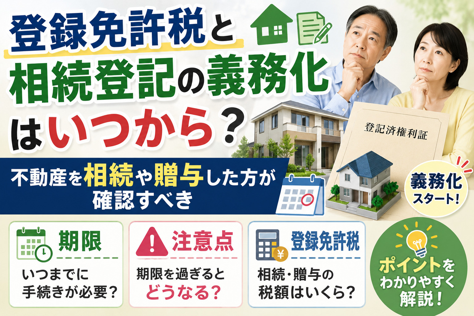 登録免許税と相続登記の義務化はいつから？不動産を相続や贈与し...の画像