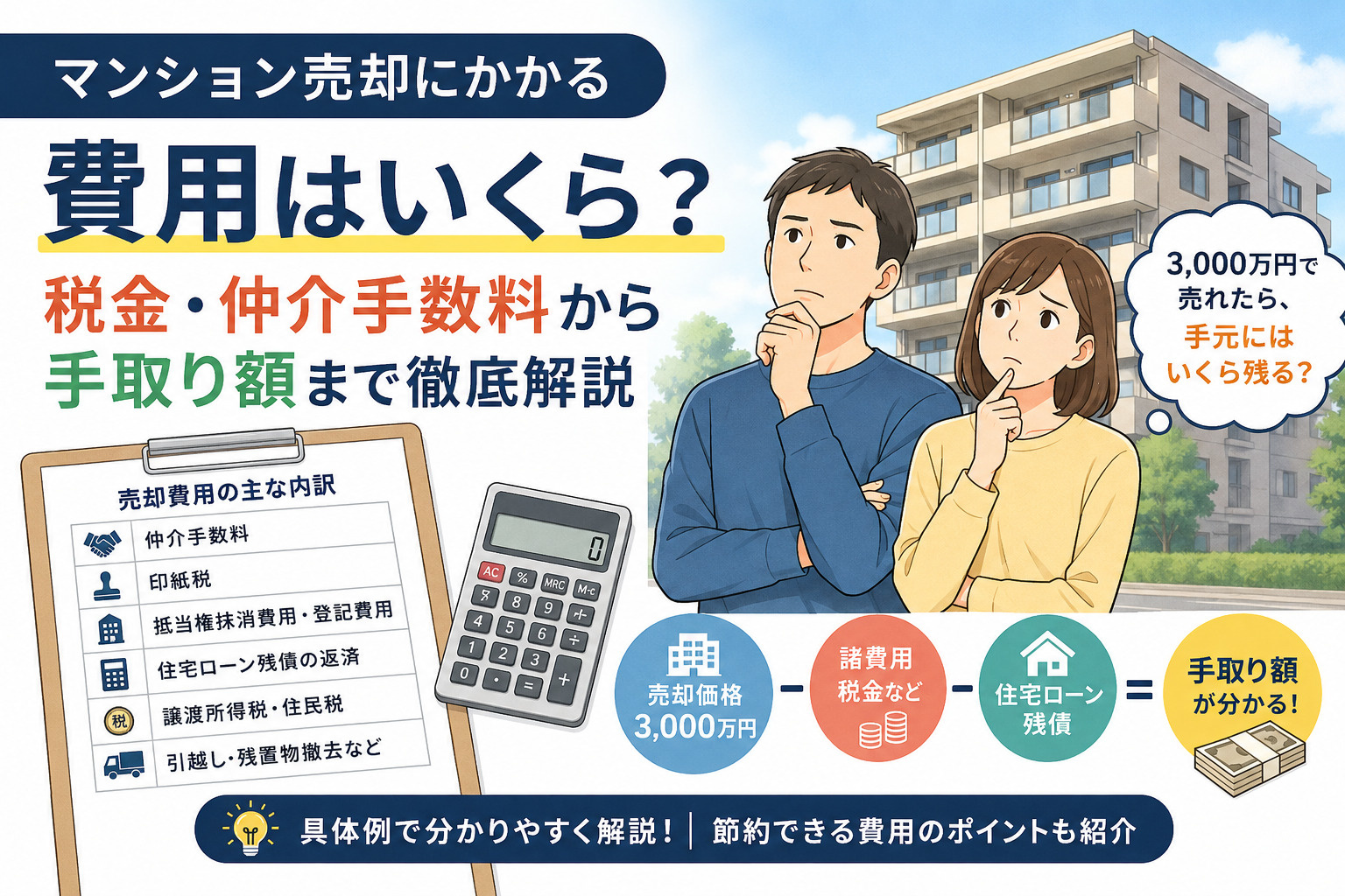 マンション売却にかかる費用はいくら？3,000万円売却の手取...の画像