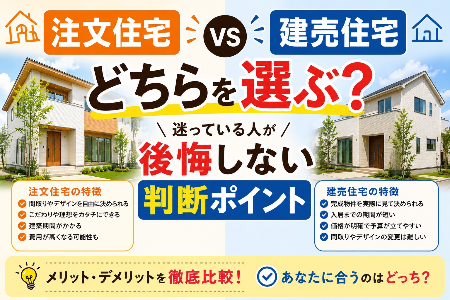 注文住宅と建売住宅どちらを選ぶ？迷っている人が後悔しない判断...の画像
