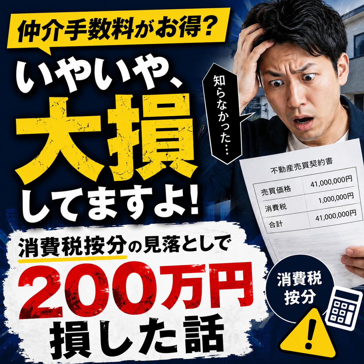 仲介手数料がお得？いやいや、大損してますよ！｜消費税按分の見...の画像