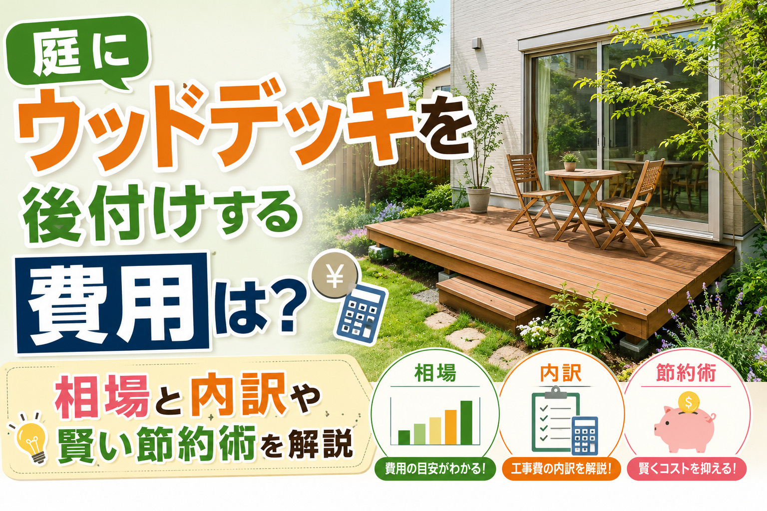 庭にウッドデッキを後付けする費用は？相場と内訳や賢い節約術を...の画像