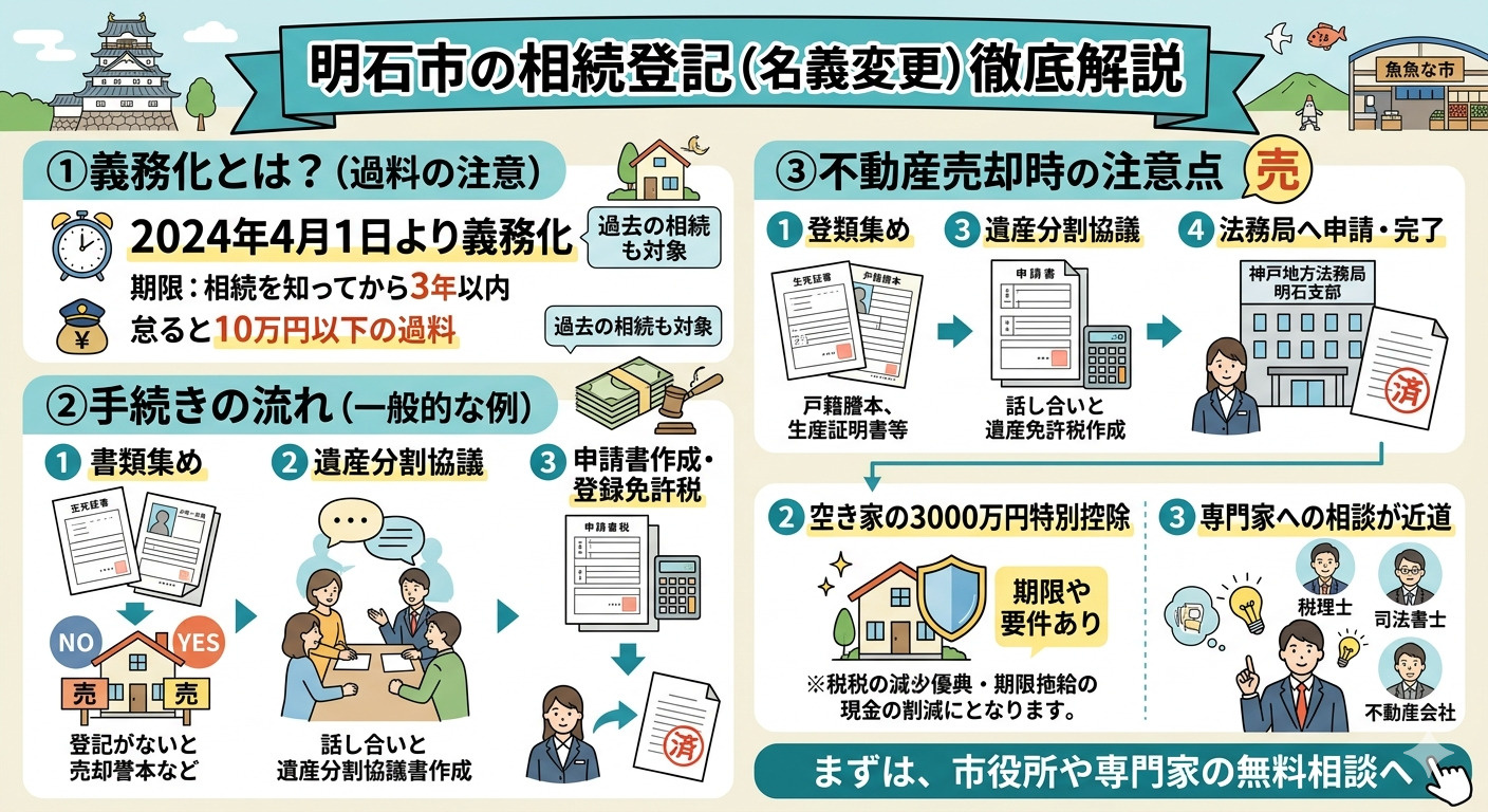 明石市の相続登記とは？義務化の内容や手続きの流れ、不動産売却...の画像