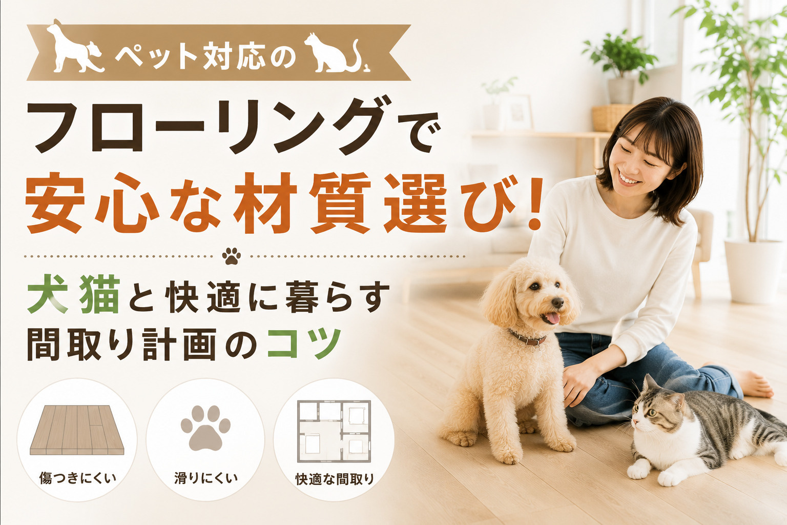 ペット対応のフローリングで安心な材質選び！犬猫と快適に暮らす...の画像