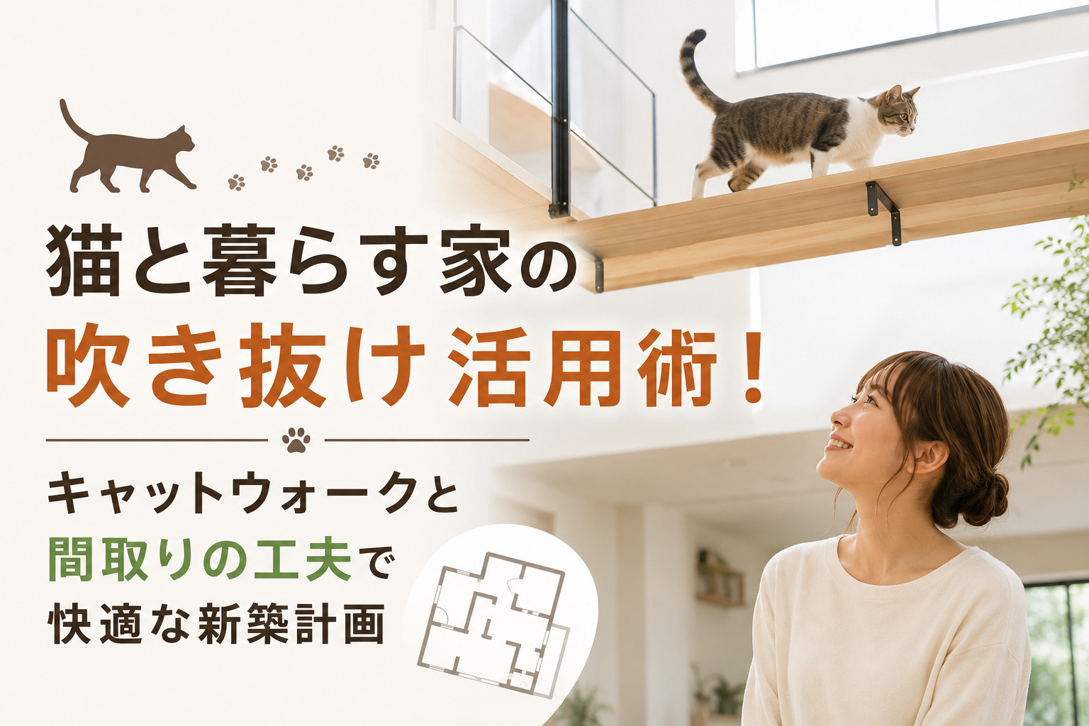 猫と暮らす家の吹き抜け活用術！キャットウォークと間取りの工夫...の画像