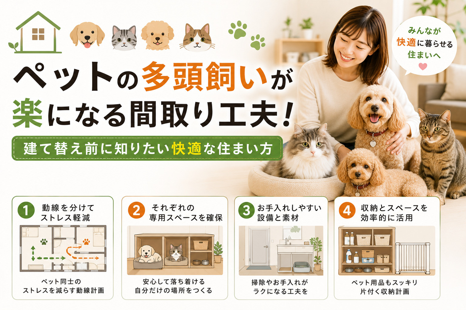 ペットの多頭飼いが楽になる間取り工夫！建て替え前に知りたい快...の画像