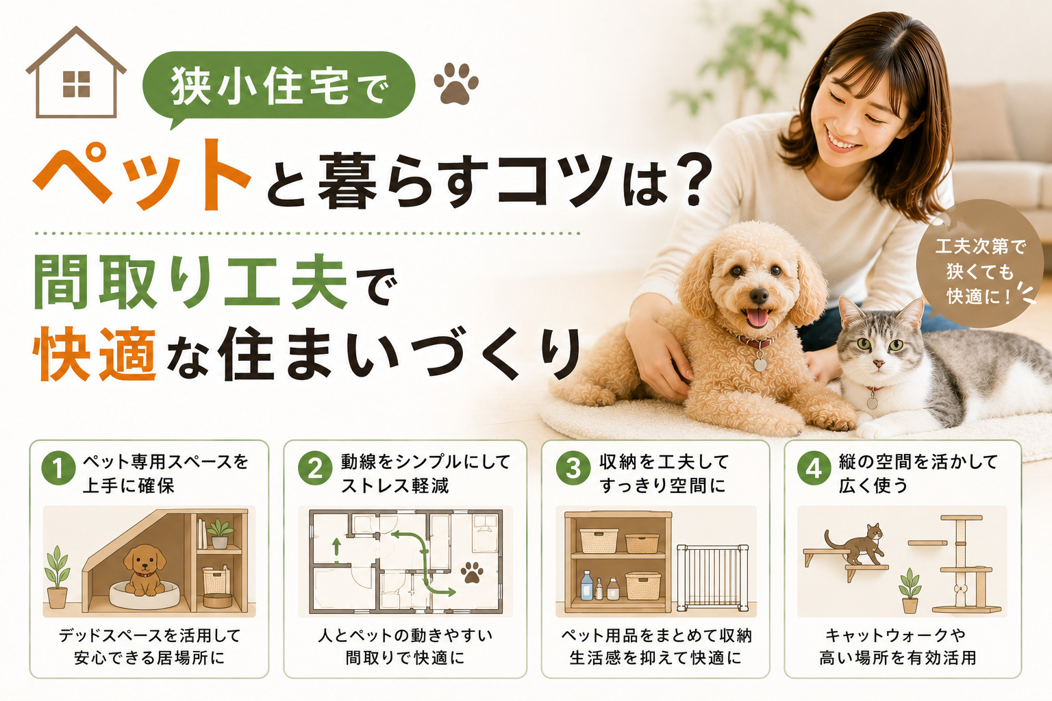 狭小住宅でペットと暮らすコツは？間取り工夫で快適な住まいづく...の画像