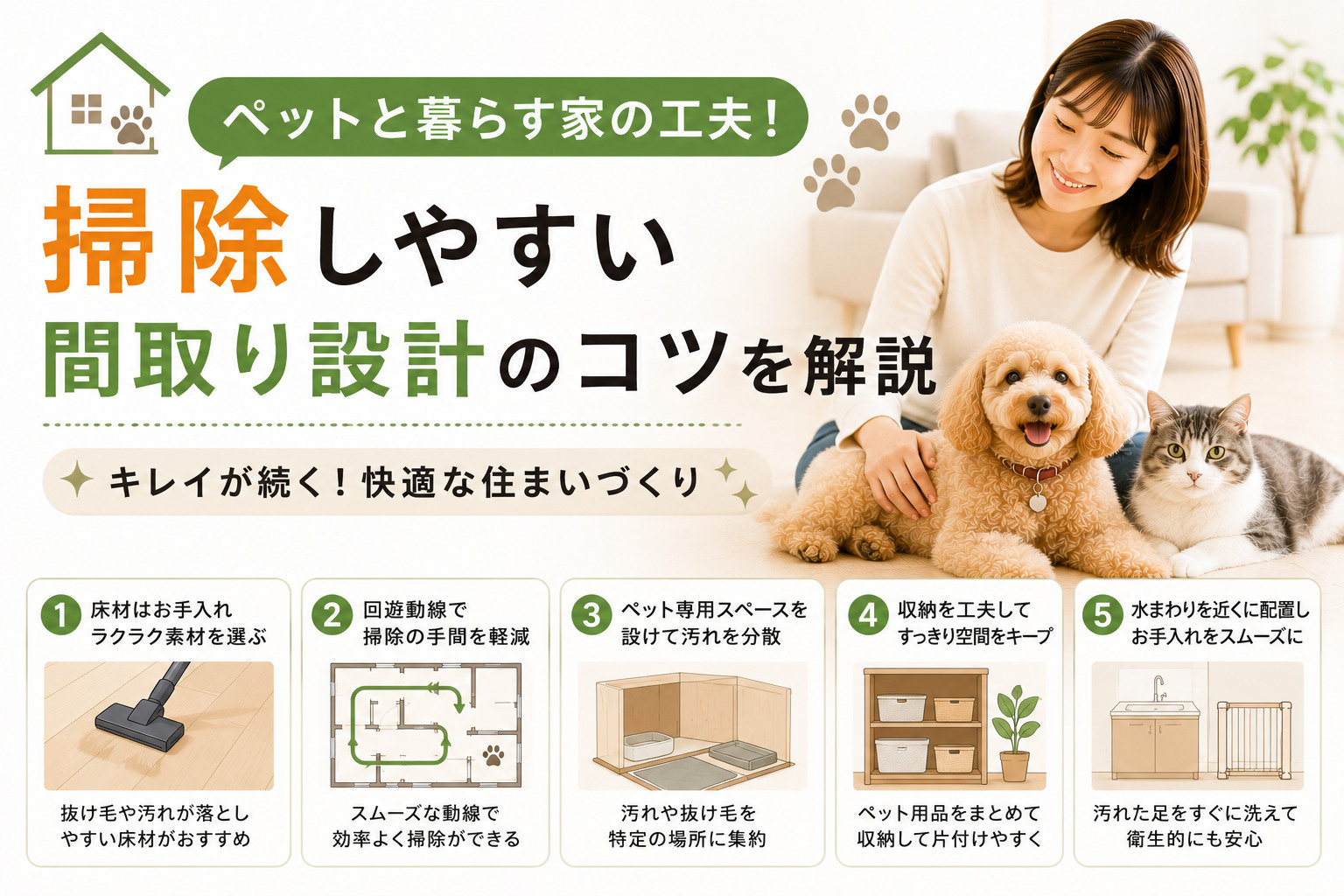 ペットと暮らす家の工夫！掃除しやすい間取り設計のコツを解説の画像