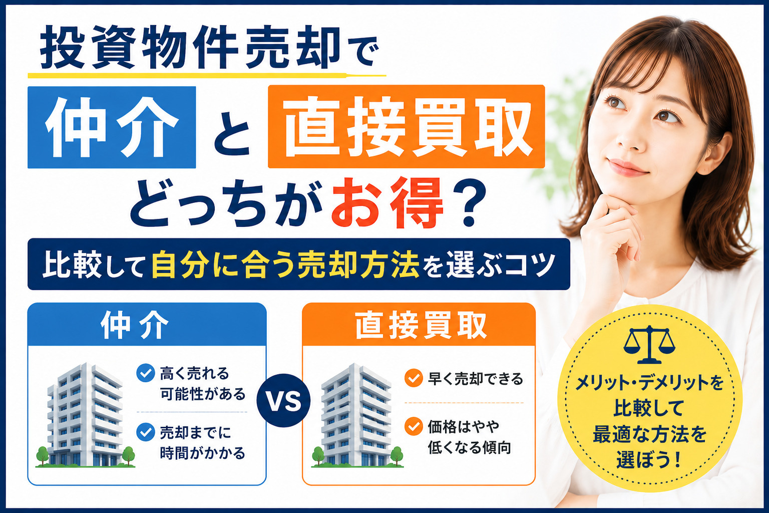 投資物件売却で仲介と直接買取どっちがお得？比較して自分に合う...の画像