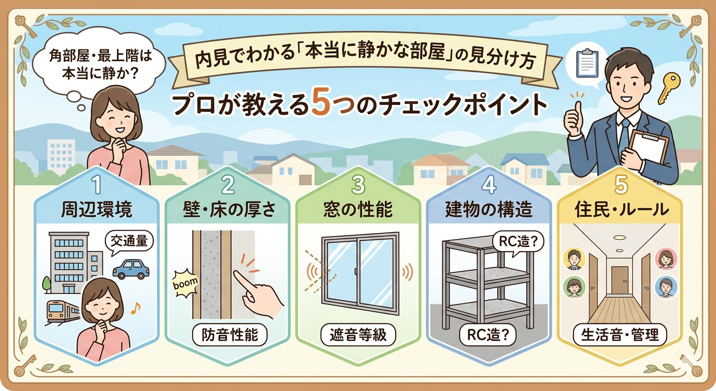内見でわかる「本当に静かな部屋」の見分け方｜角部屋・最上階は...の画像
