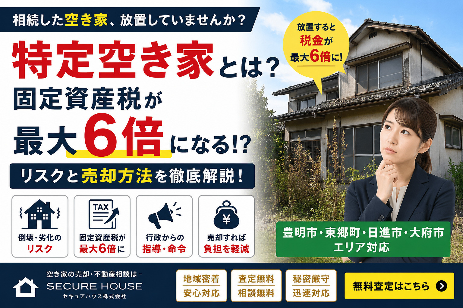 特定空き家とは？固定資産税が最大6倍になるリスクと売却方法の画像